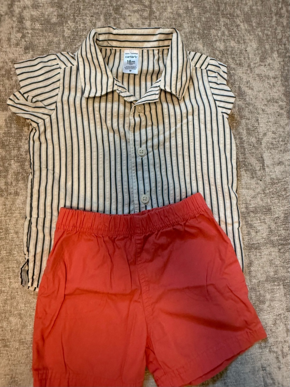 Carter's White & Black Striped Shirt with Red Shorts Kids Matching Set